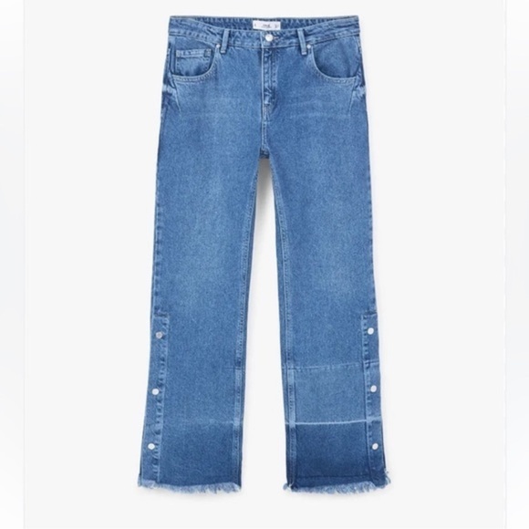 Mango Flared Snap Leg Cropped Wide Jeans - Picture 3 of 8